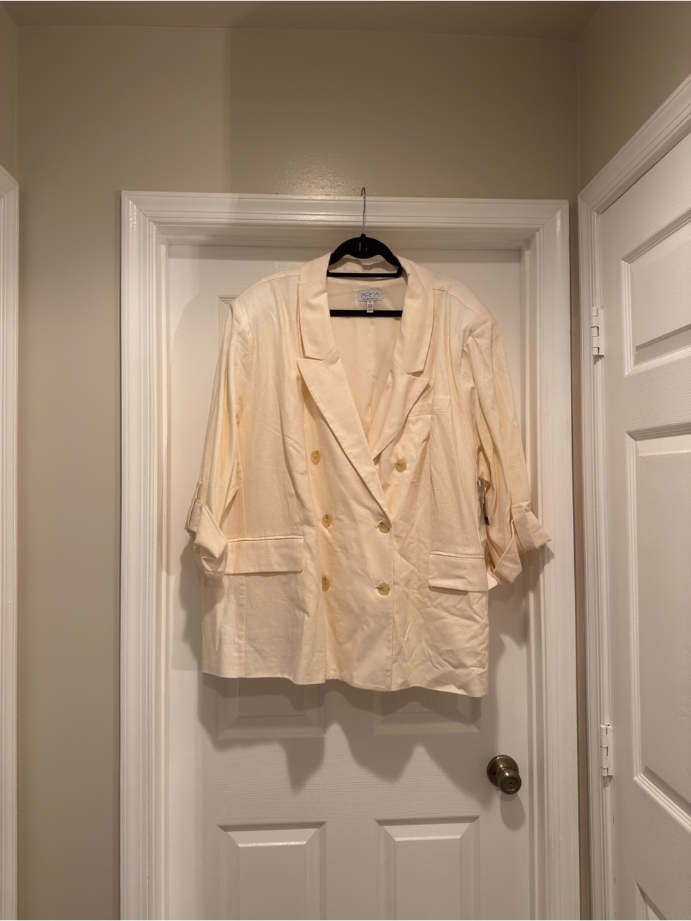 Light Cream Double-Breasted Women's Blazer Jacket